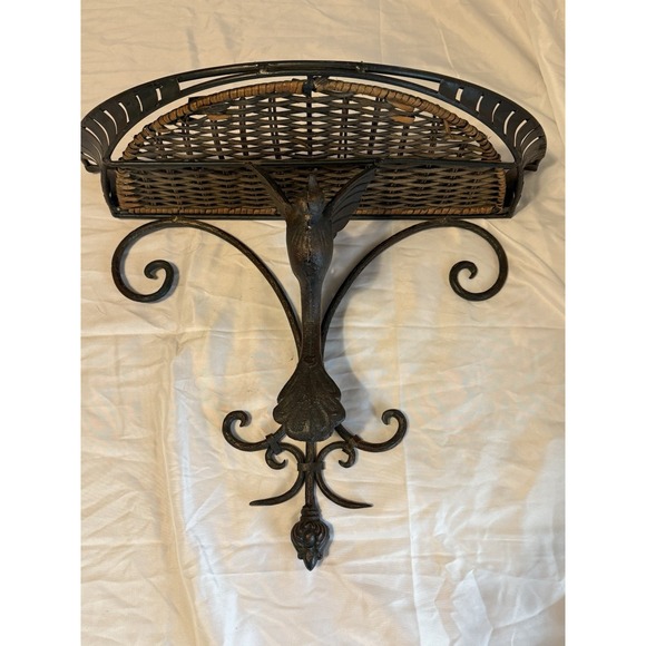 Vintage IRON and WICKER wall scounce shelf - Picture 3 of 15